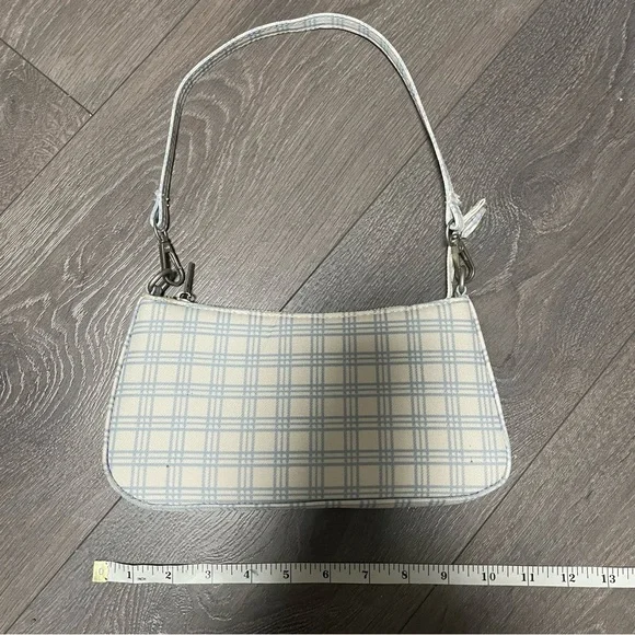 Plaid Shoulder Bag in Cream and Blue - Picture 1 of 6